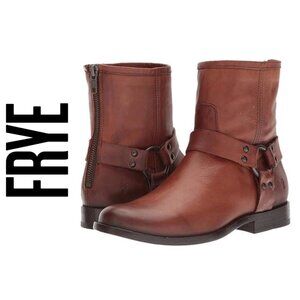 Frye Phillip Harness Short Boot Cognac Leather Ankle Zip Women's Size 9